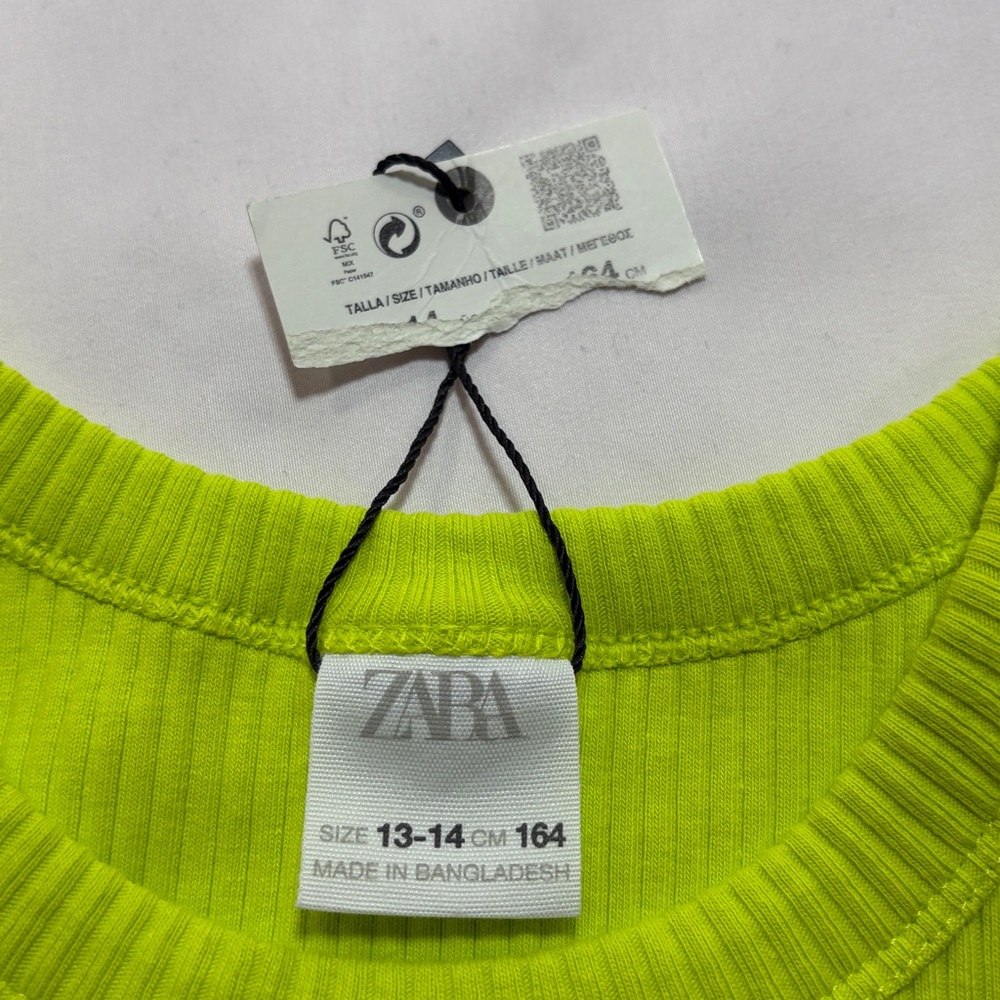 Zara girls cropped tank top size 13-14 lime green NWT - Picture 2 of 7